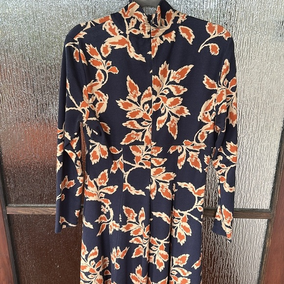 Tanya Taylor Floral Thea Dress Navy Orange Jersey Midi Turtle Neck Large. - Picture 11 of 13